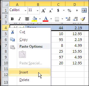 How to add row in excel shortcut mac